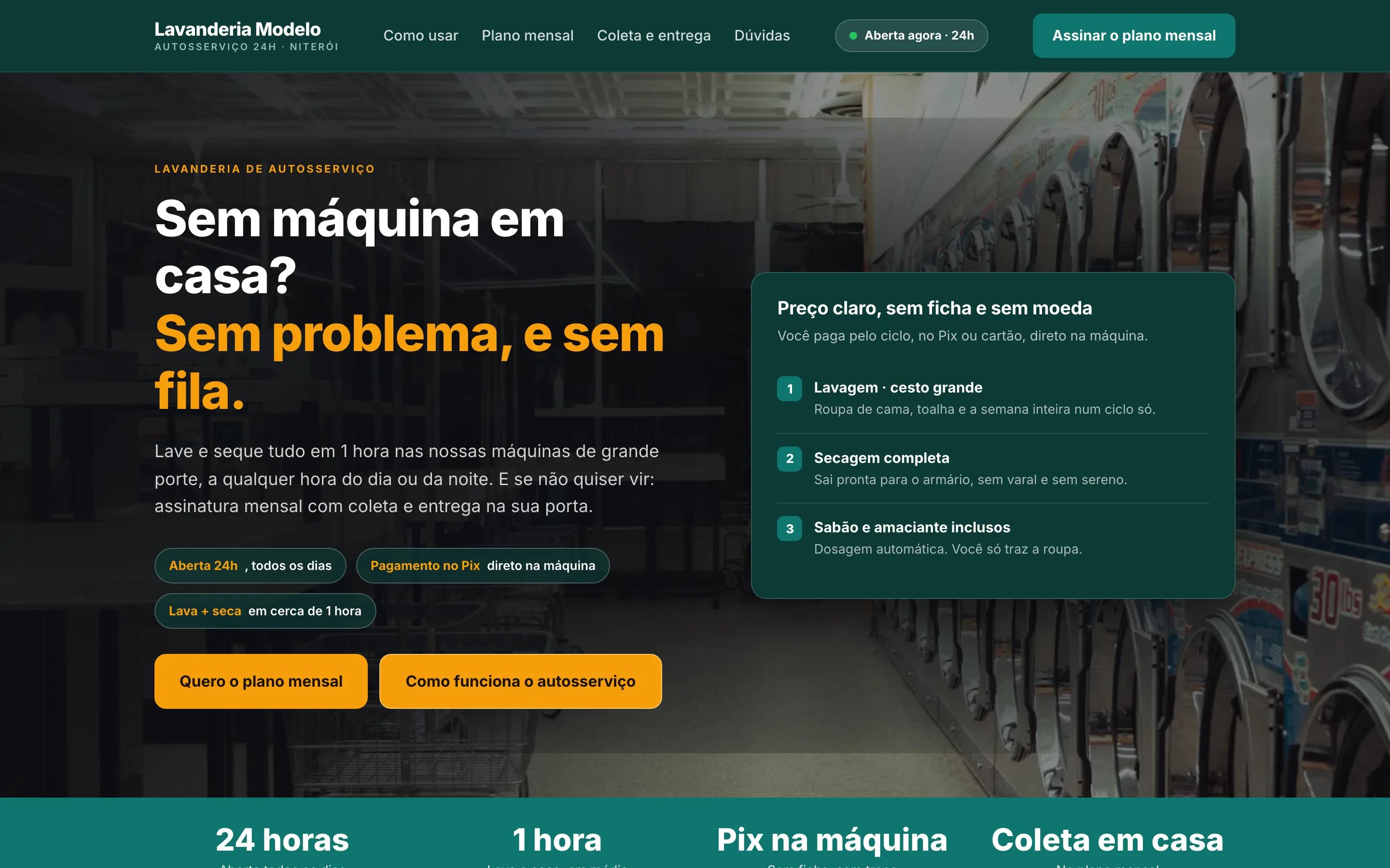 Modelo de site para lavanderia de autosserviço