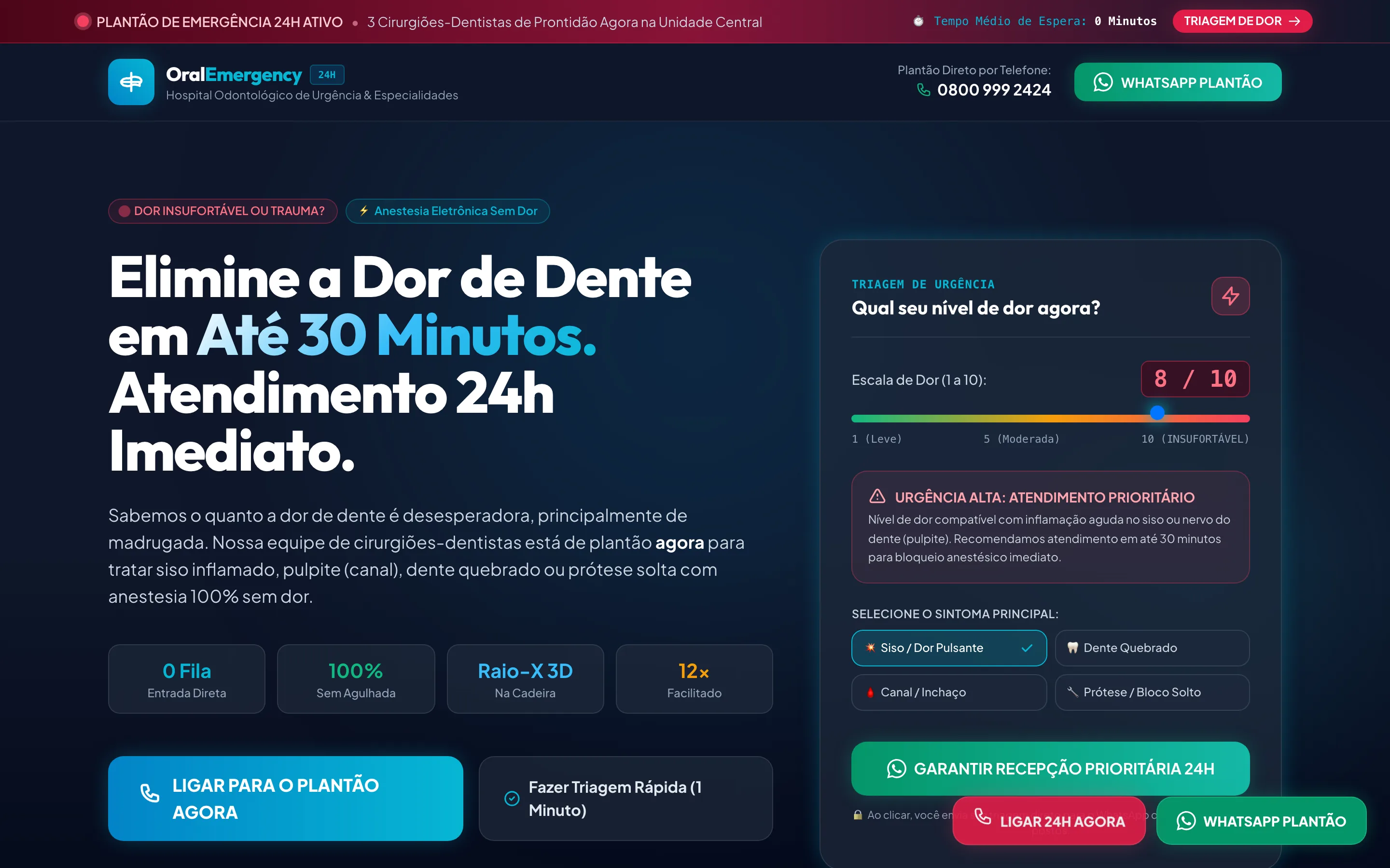 Modelo de site de uma página para dentista de urgência